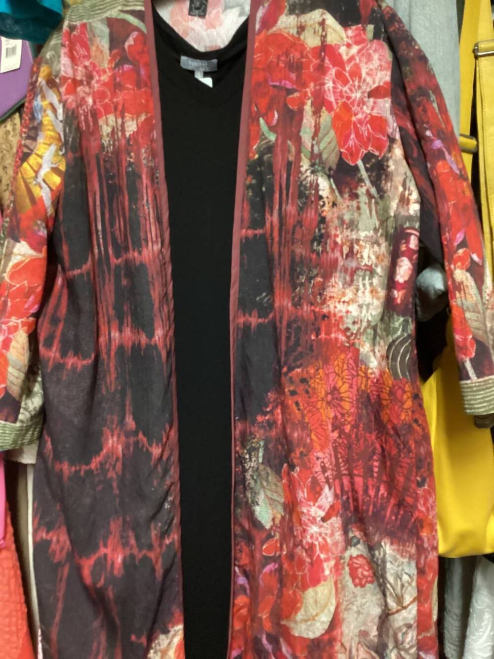 NEW CITRON women's long duster in whimsical fan